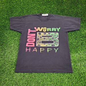 Vintage Colorful Dont-Worry-Be-Happy Shirt Large 21x27 Black